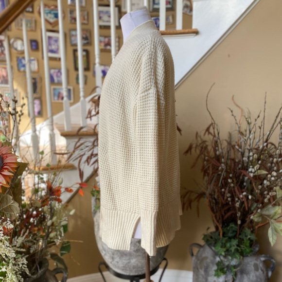 Ann Taylor Small Cream Mid Length Waffle Knit Cardigan Sweater. - Picture 2 of 6